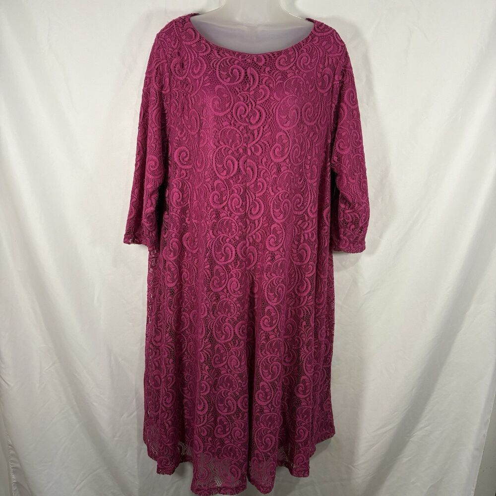 Roamans Lace Dress Women 2X Boho Romantic Flowy A-Line Textured Formal Elegant